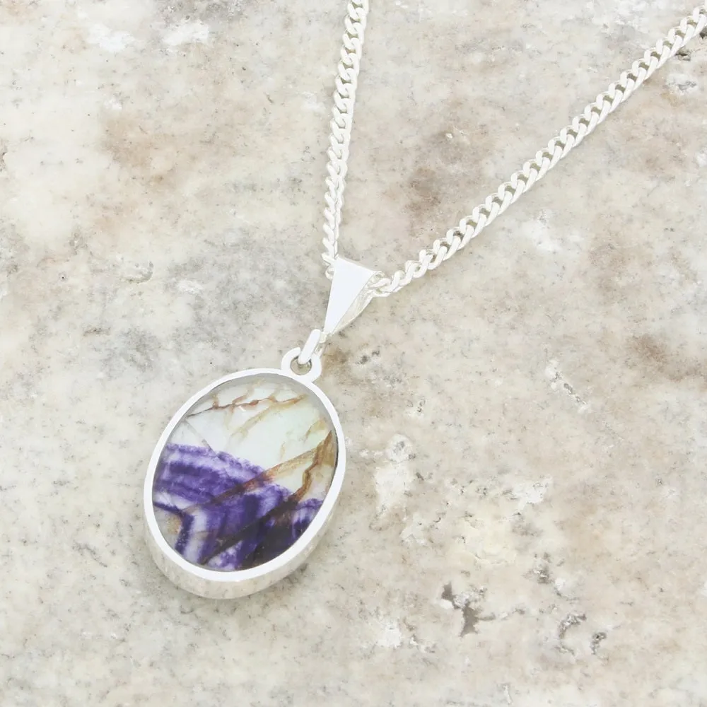 Derbyshire Blue John Medium Oval Reversible Pendant and Chain