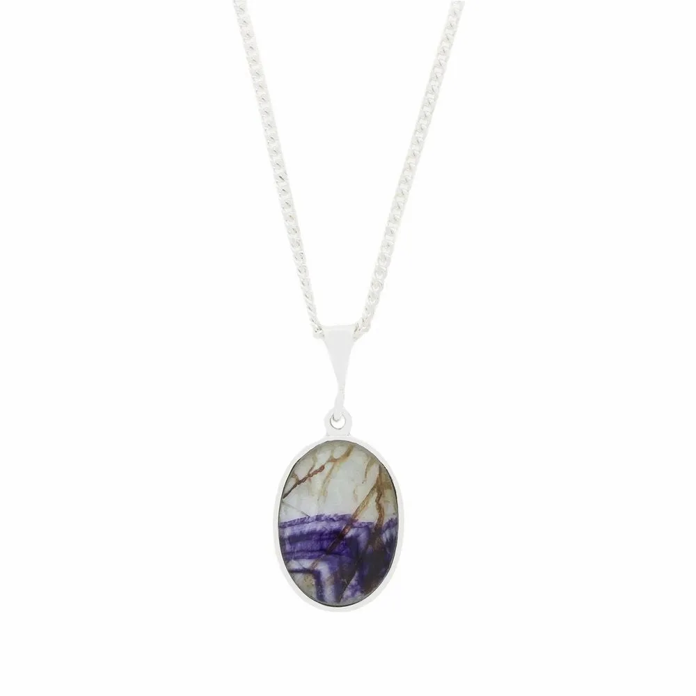 Derbyshire Blue John Medium Oval Reversible Pendant and Chain