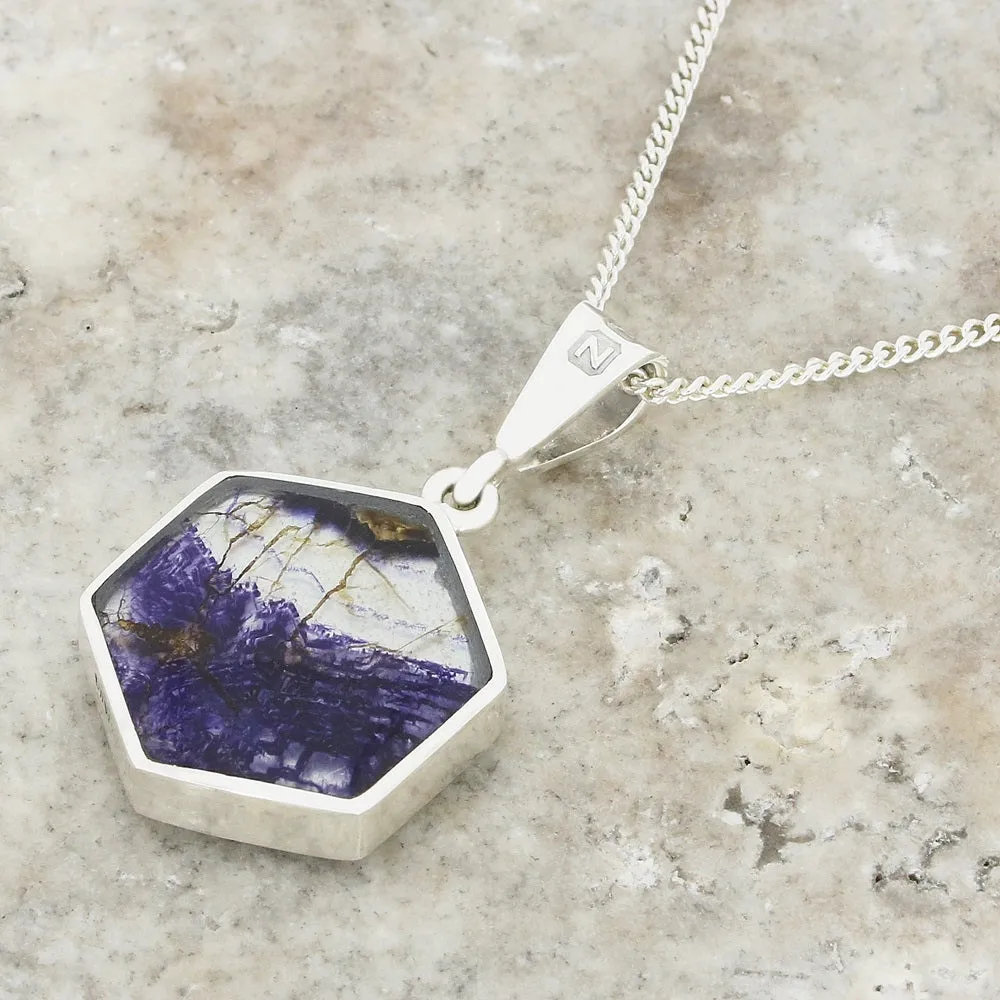 Derbyshire Blue John Reversible Hexagonal Pendant And Chain