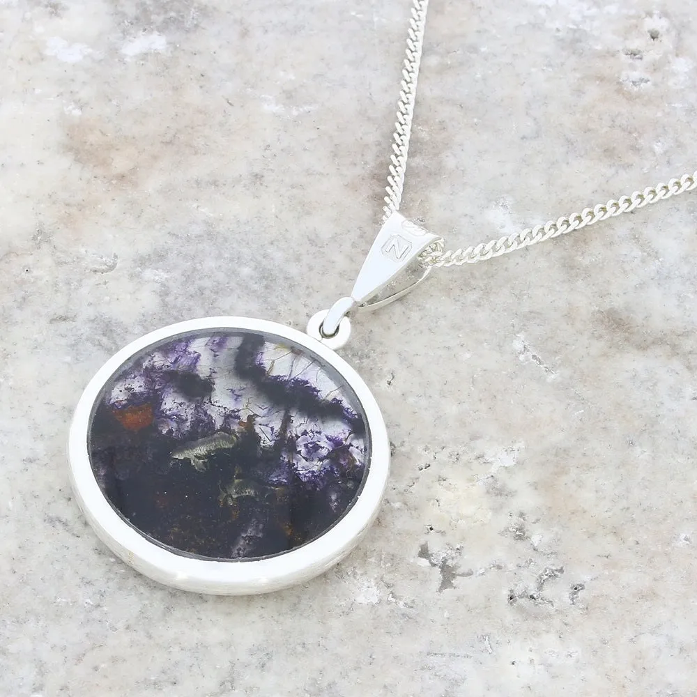 Derbyshire Blue John Round Reversible Pendant And Chain
