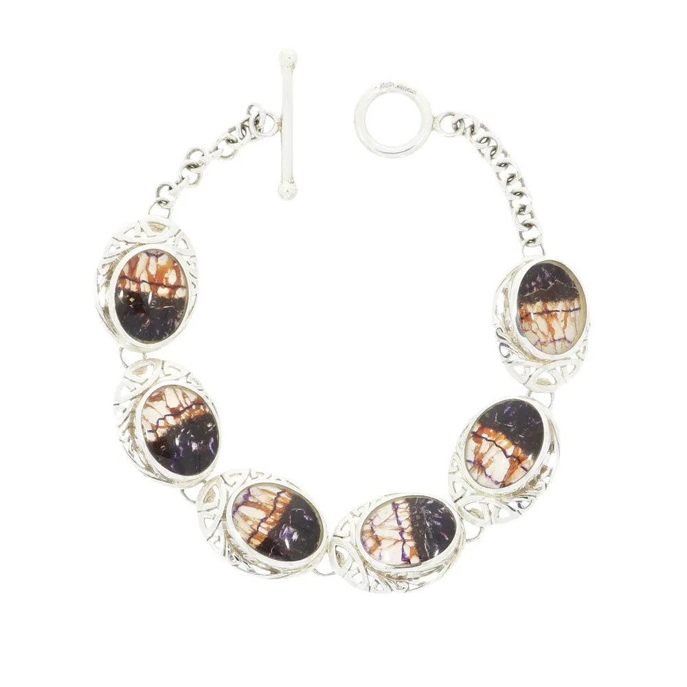 Derbyshire Blue John Sterling Silver Celtic Oval Link Bracelet