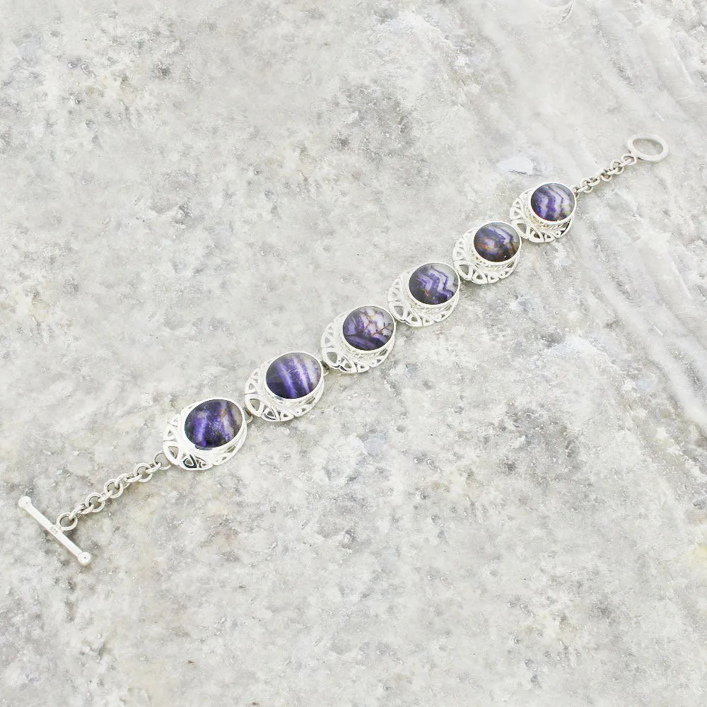 Derbyshire Blue John Sterling Silver Celtic Oval Link Bracelet