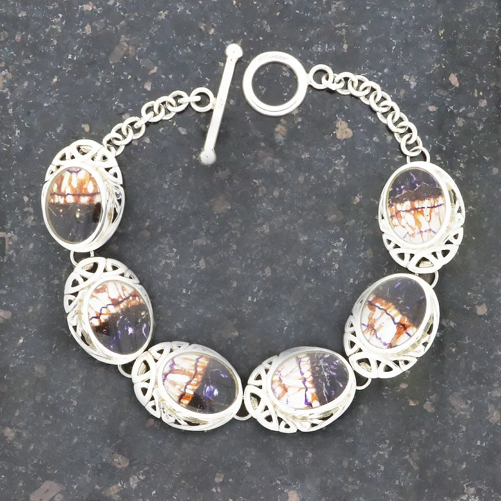 Derbyshire Blue John Sterling Silver Celtic Oval Link Bracelet