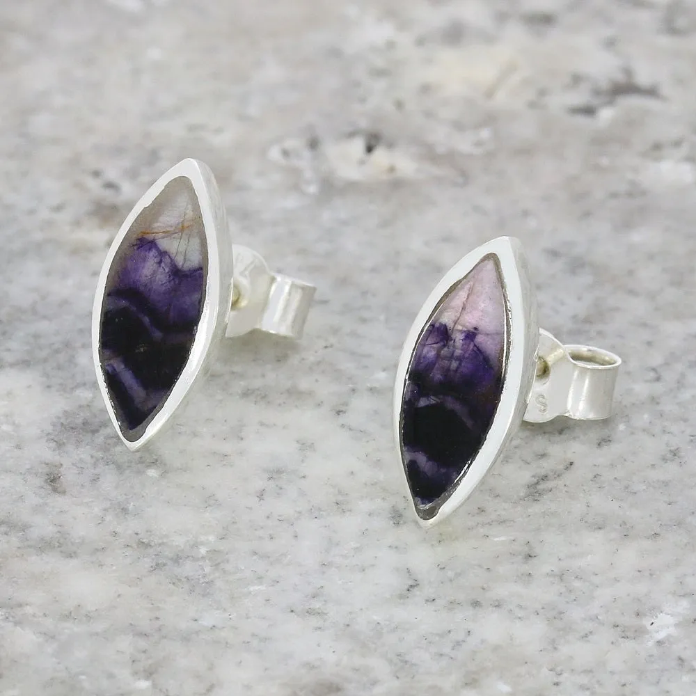 Derbyshire Blue John Sterling Silver Marquise Small Stud Earrings