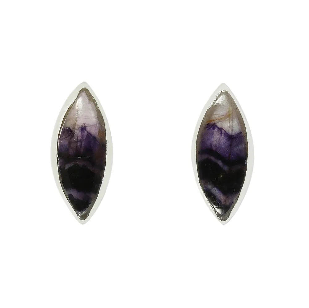 Derbyshire Blue John Sterling Silver Marquise Small Stud Earrings