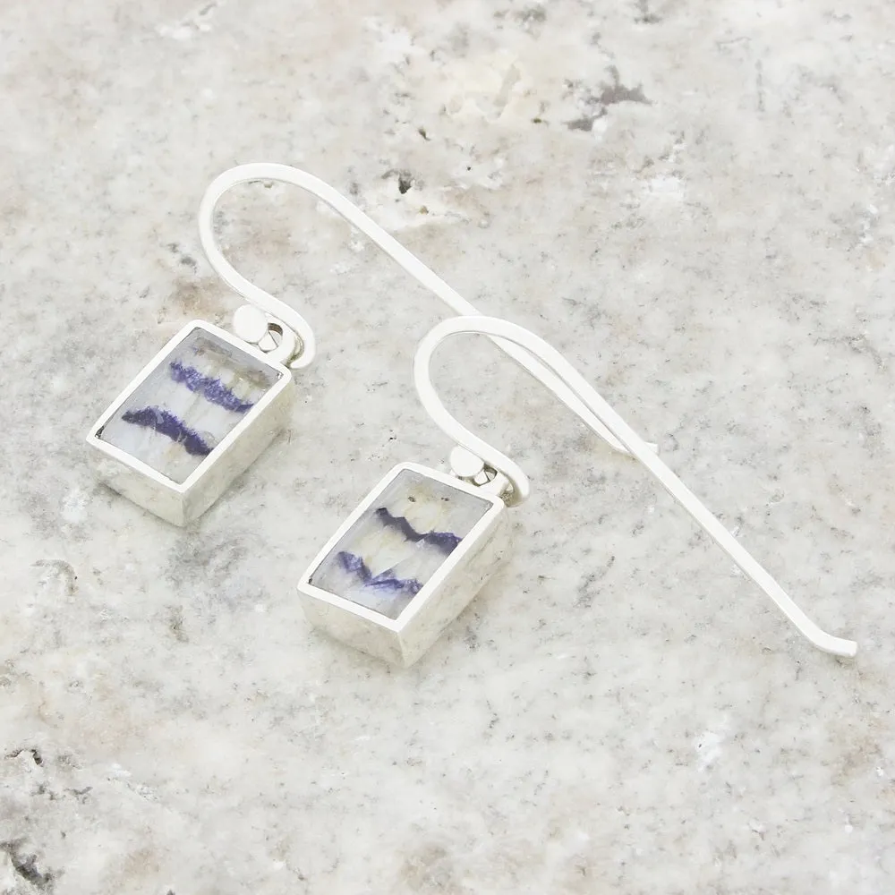 Derbyshire Blue John Sterling Silver Rectangular Drop Earrings