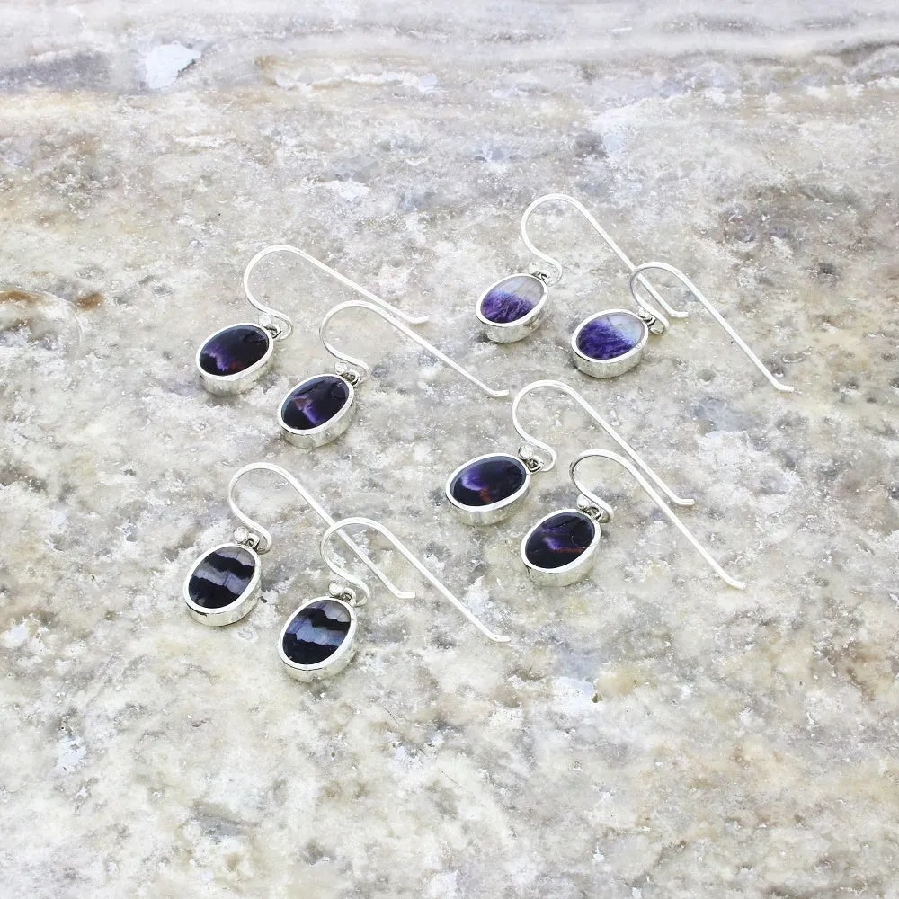 Derbyshire Blue John Sterling Silver Small Oval Drop Earrings