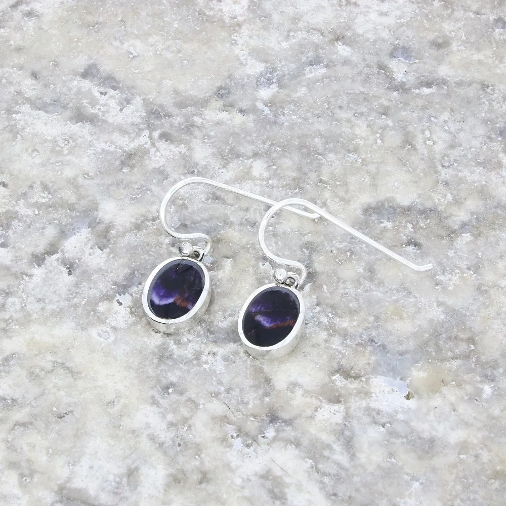 Derbyshire Blue John Sterling Silver Small Oval Drop Earrings