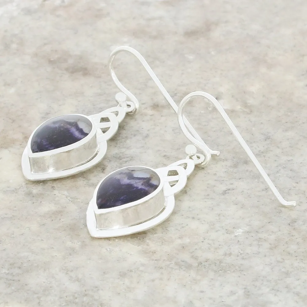 Derbyshire Blue John Sterling Silver Teardrop Celtic Drop Earrings