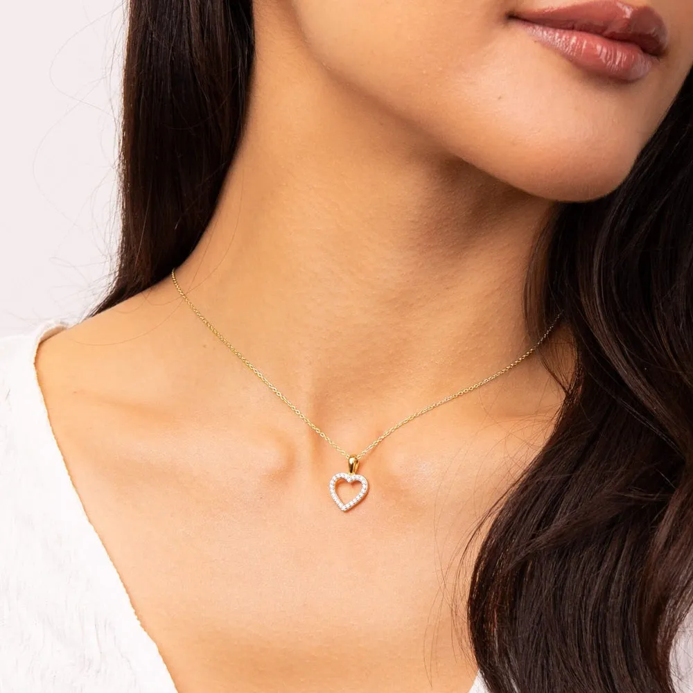 Diamonfire Sterling Silver Gold Tone CZ Heart Pendant and Chain P5391