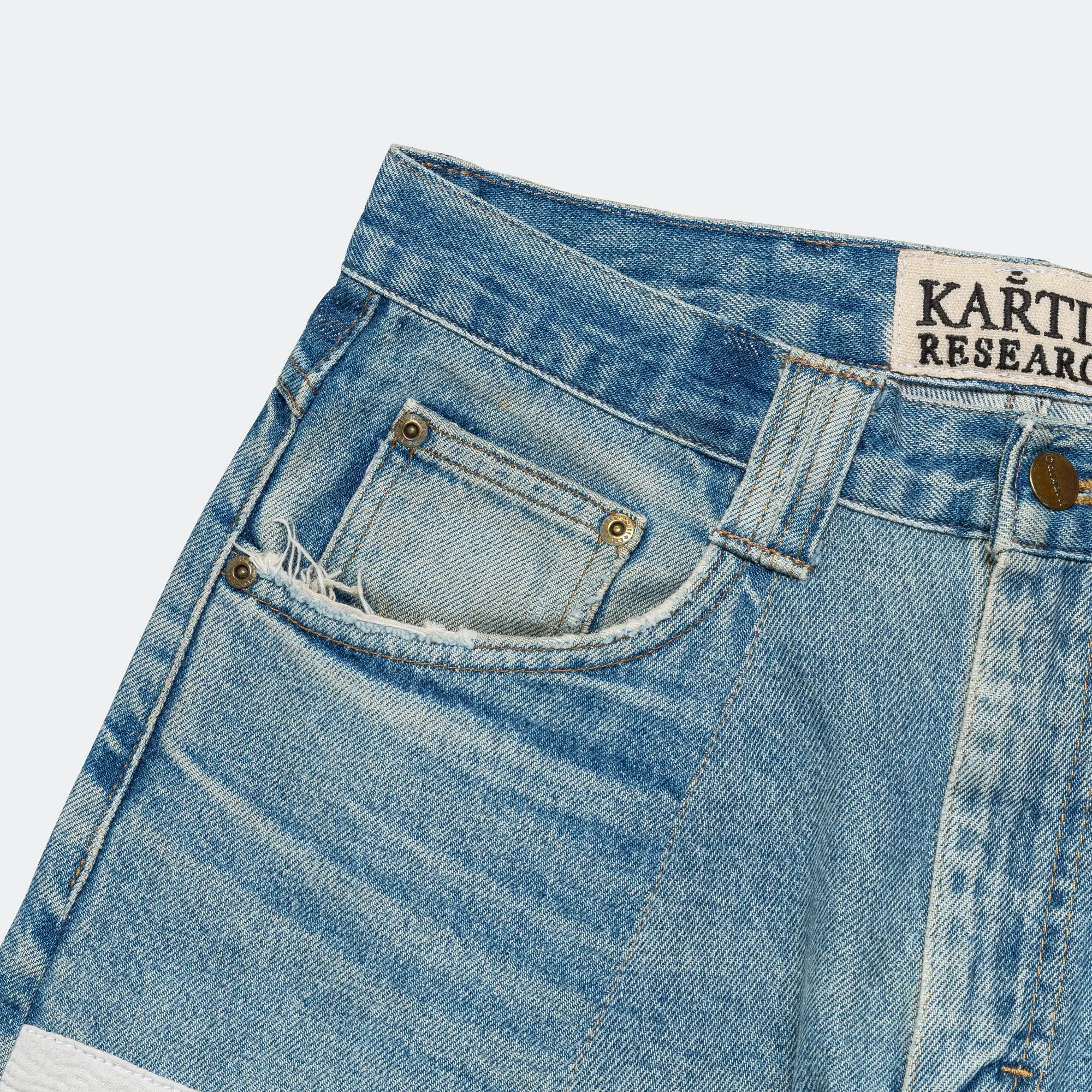 Double Knee Pant - Upcycled Denim Lightwash/White