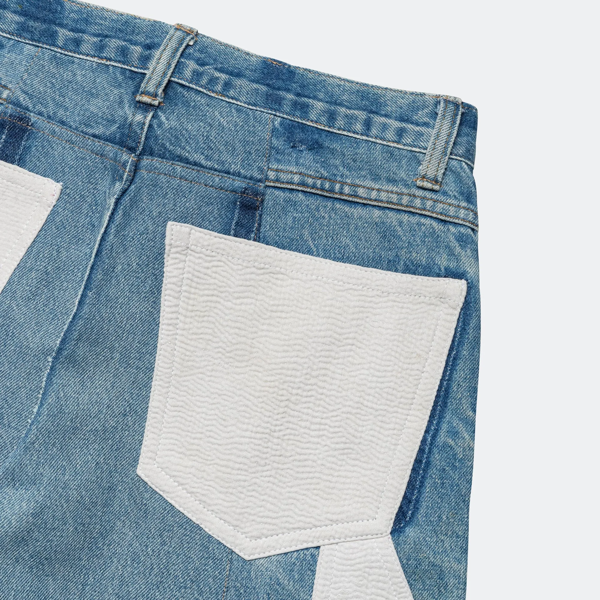 Double Knee Pant - Upcycled Denim Lightwash/White