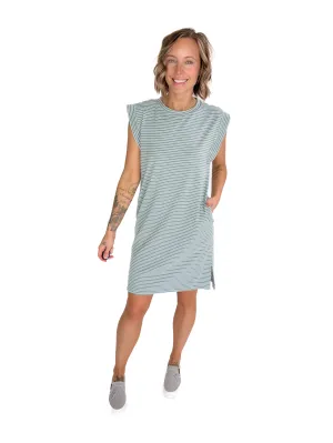 Drusilla Scoop Neck Striped Mini Dress- AQUA