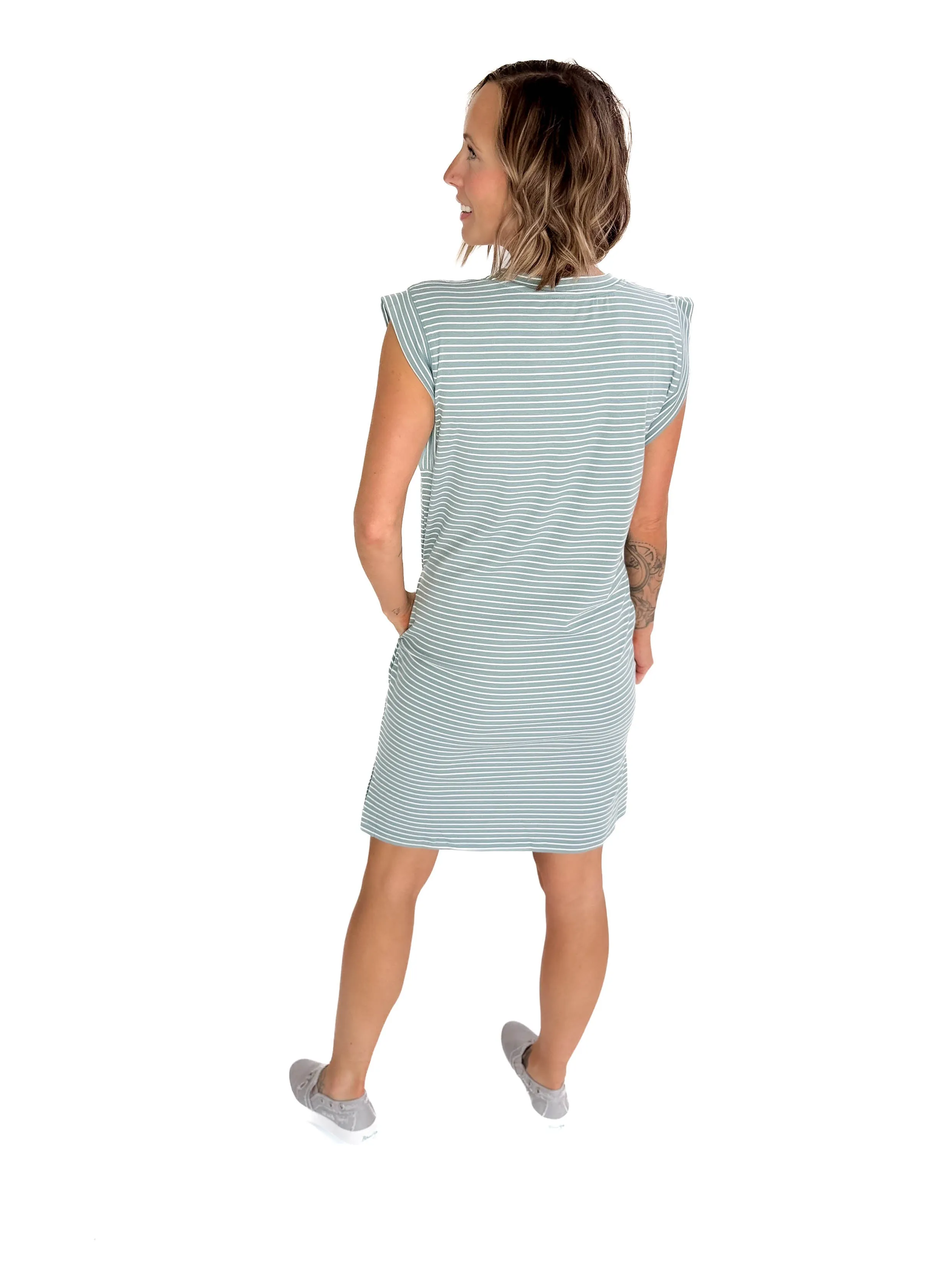 Drusilla Scoop Neck Striped Mini Dress- AQUA