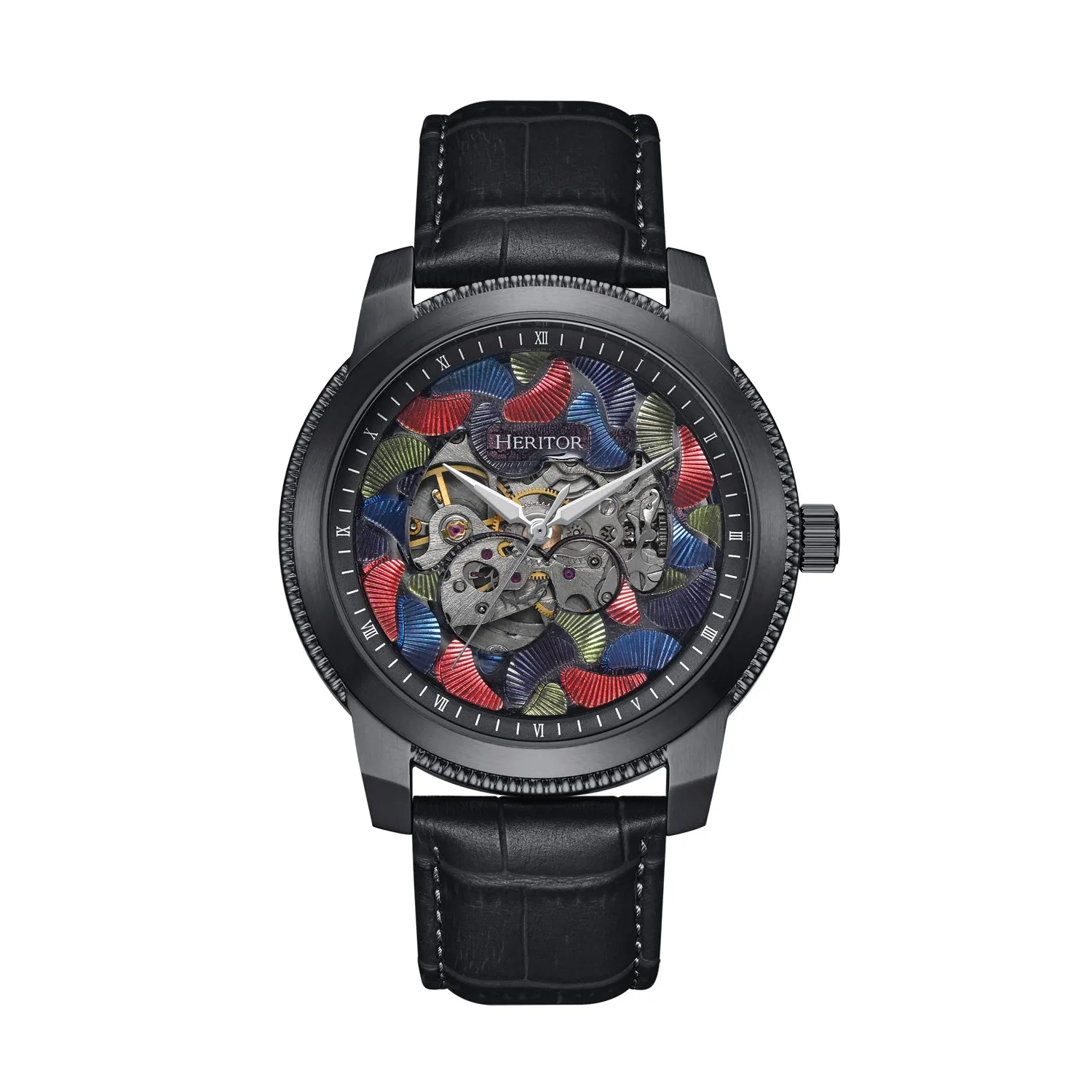 Emmanuel Semi-Skeleton Leather-Band Watch