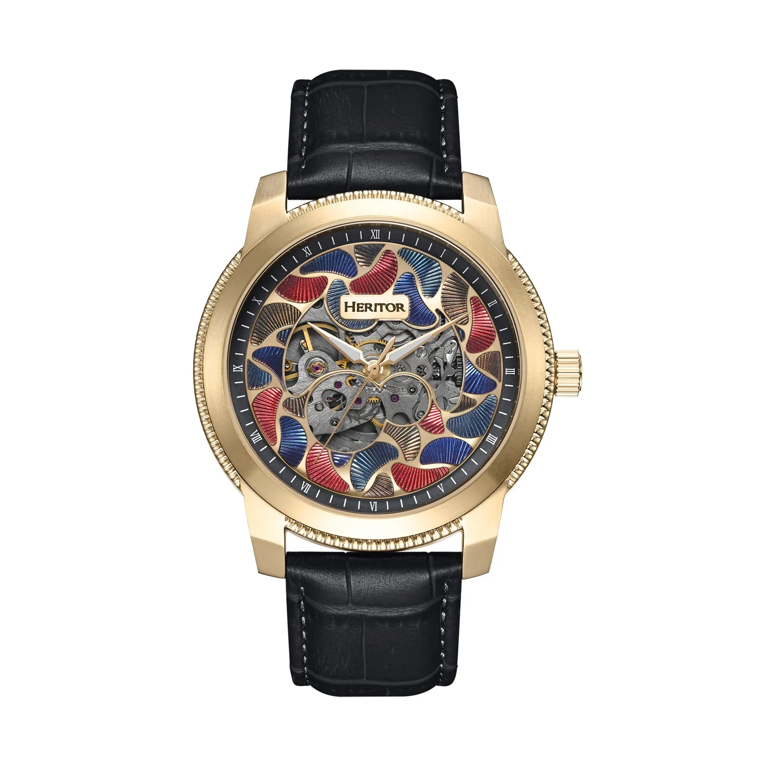 Emmanuel Semi-Skeleton Leather-Band Watch