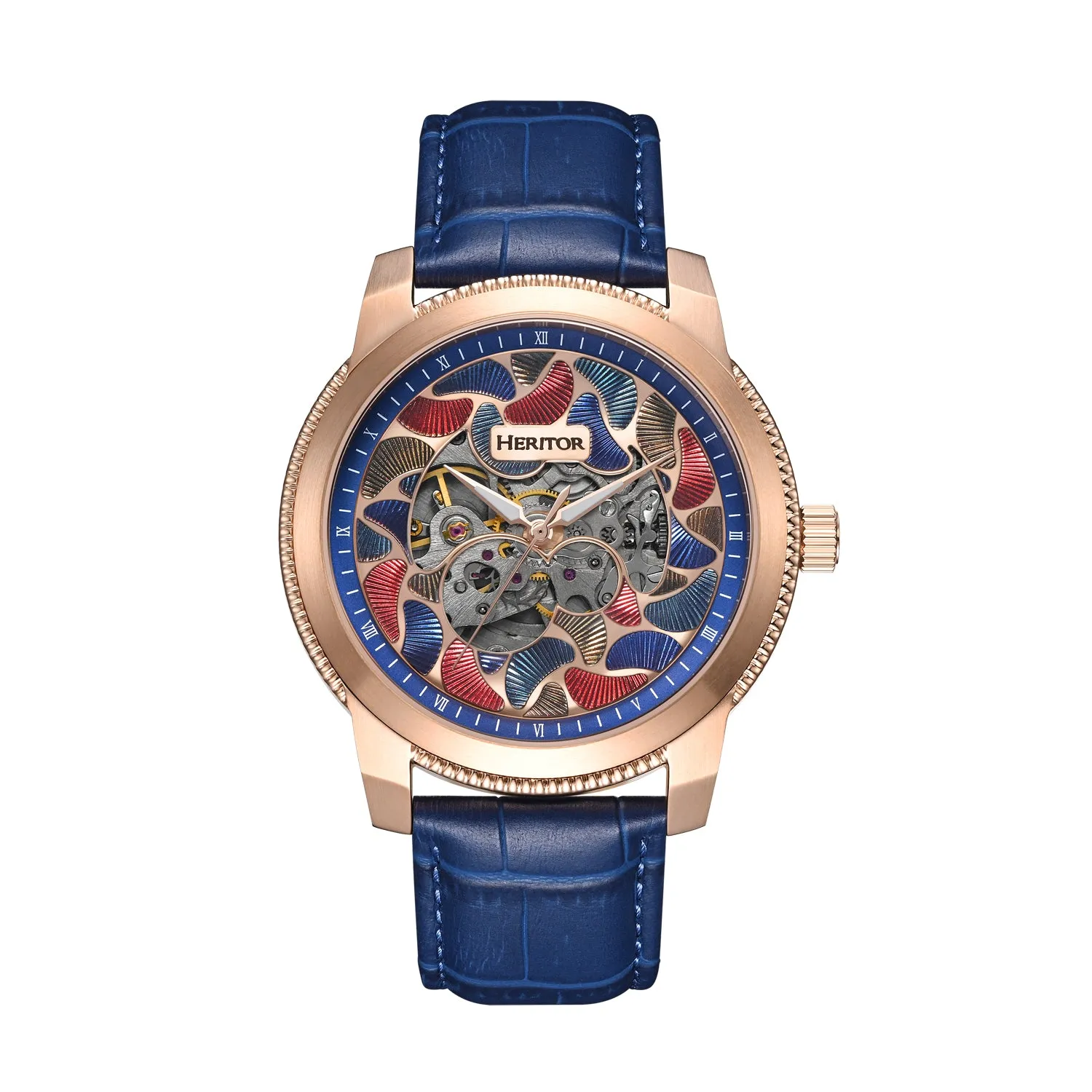 Emmanuel Semi-Skeleton Leather-Band Watch