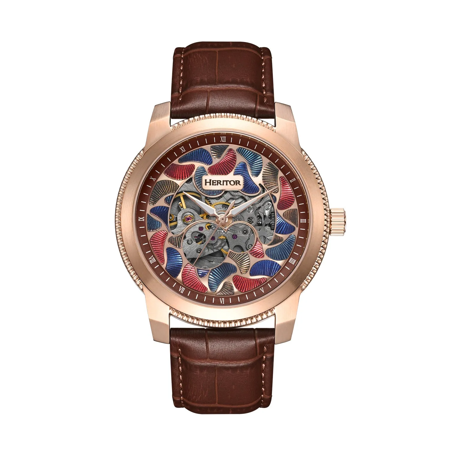 Emmanuel Semi-Skeleton Leather-Band Watch