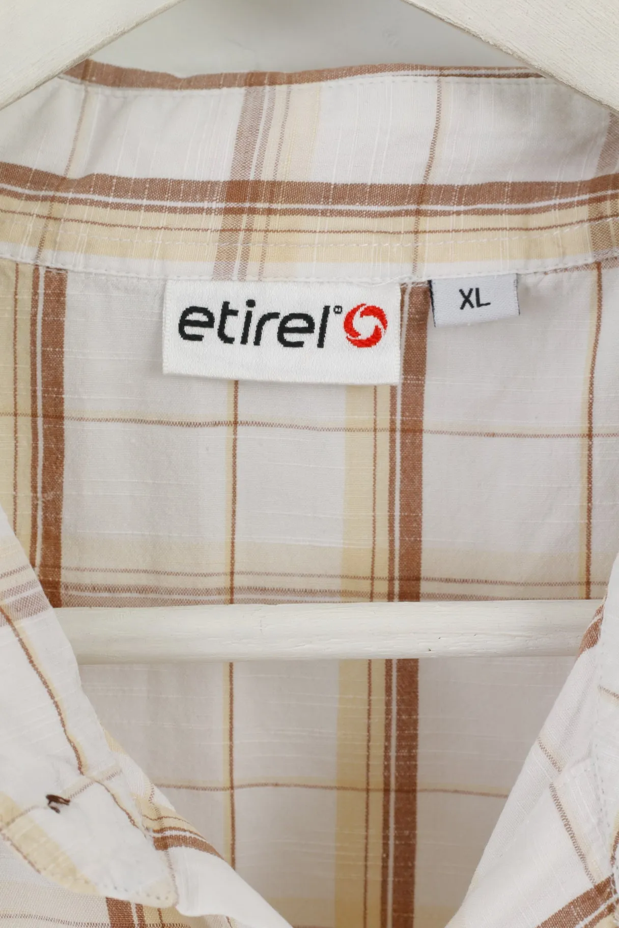 Etirel Mens XL Casual Shirt Beige Check Cotton Detailed Button Outdoor Top