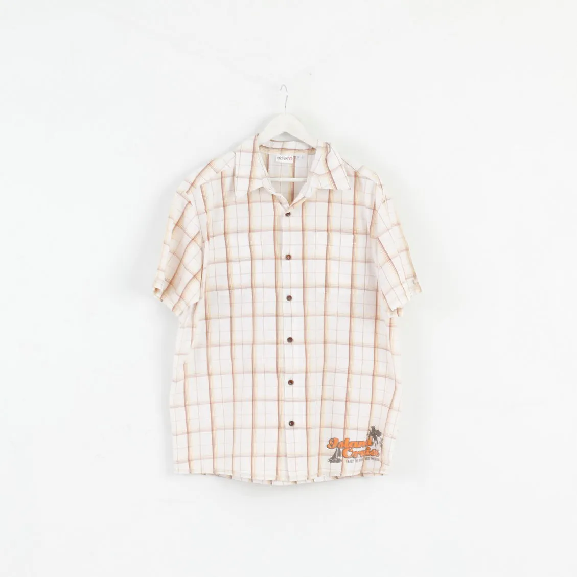 Etirel Mens XL Casual Shirt Beige Check Cotton Detailed Button Outdoor Top