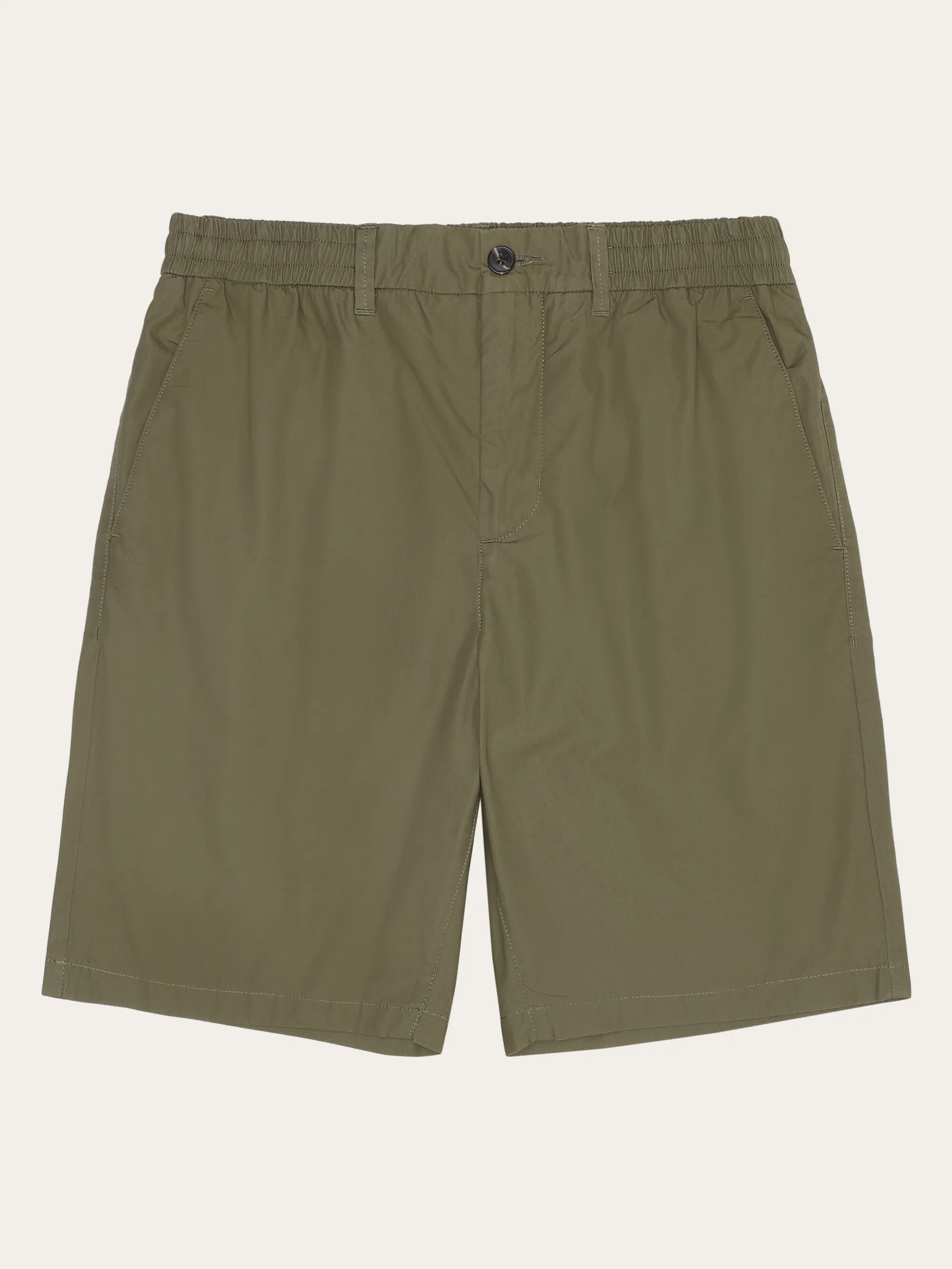 FIG loose poplin elastic waist string shorts - GOTS/Vegan - Burned Olive Knowledge Cotton