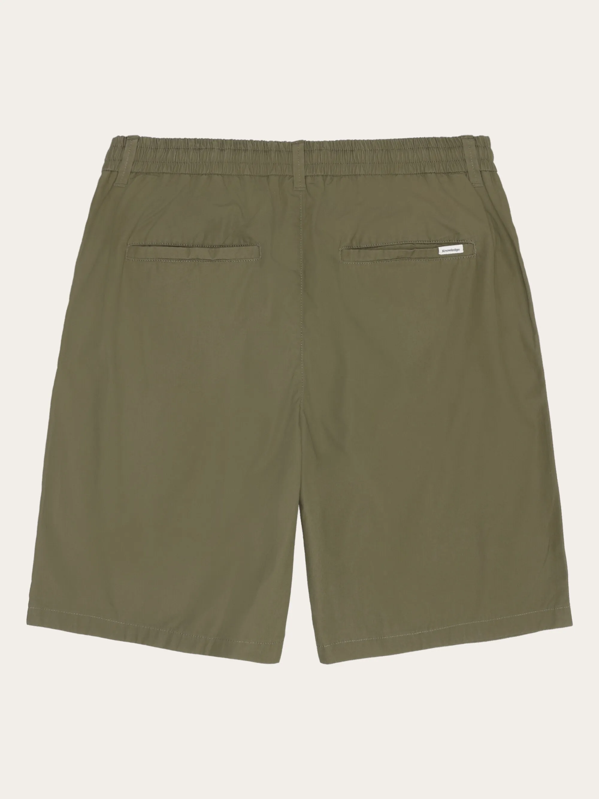 FIG loose poplin elastic waist string shorts - GOTS/Vegan - Burned Olive Knowledge Cotton