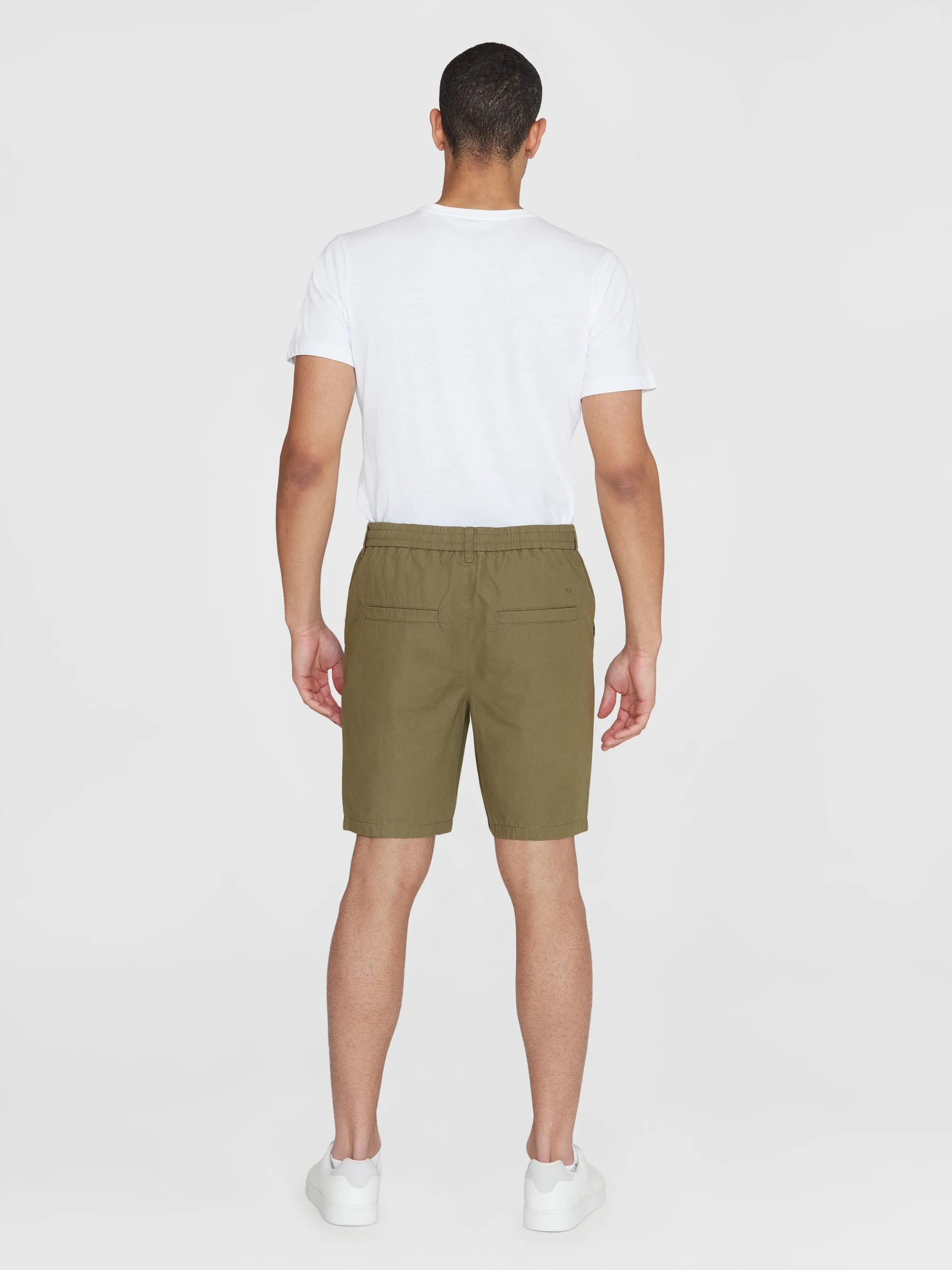 FIG loose poplin elastic waist string shorts - GOTS/Vegan - Burned Olive Knowledge Cotton