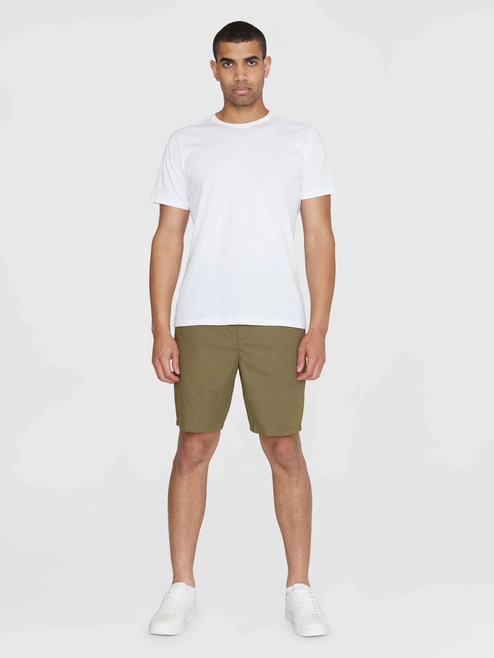 FIG loose poplin elastic waist string shorts - GOTS/Vegan - Burned Olive Knowledge Cotton