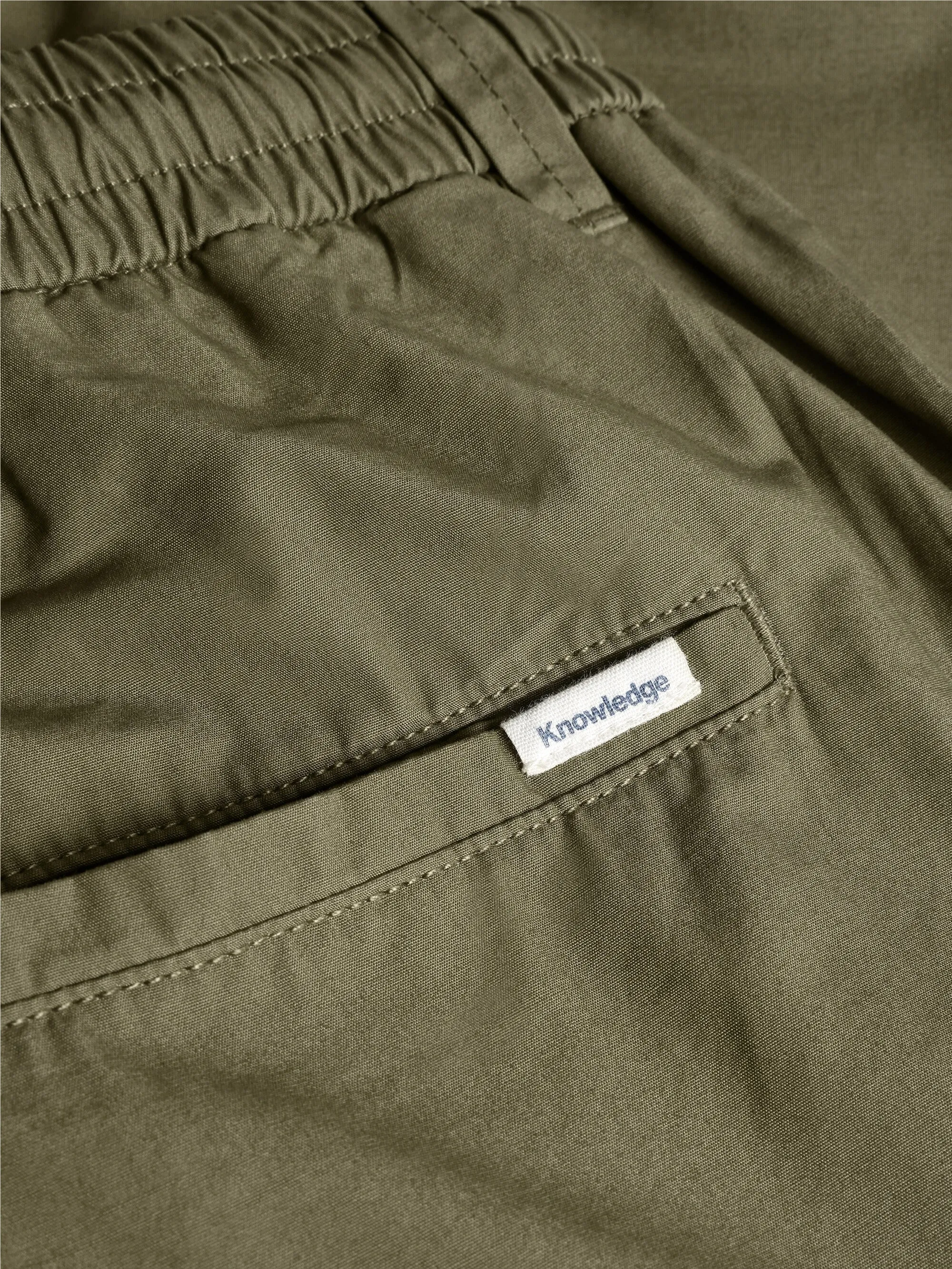 FIG loose poplin elastic waist string shorts - GOTS/Vegan - Burned Olive Knowledge Cotton