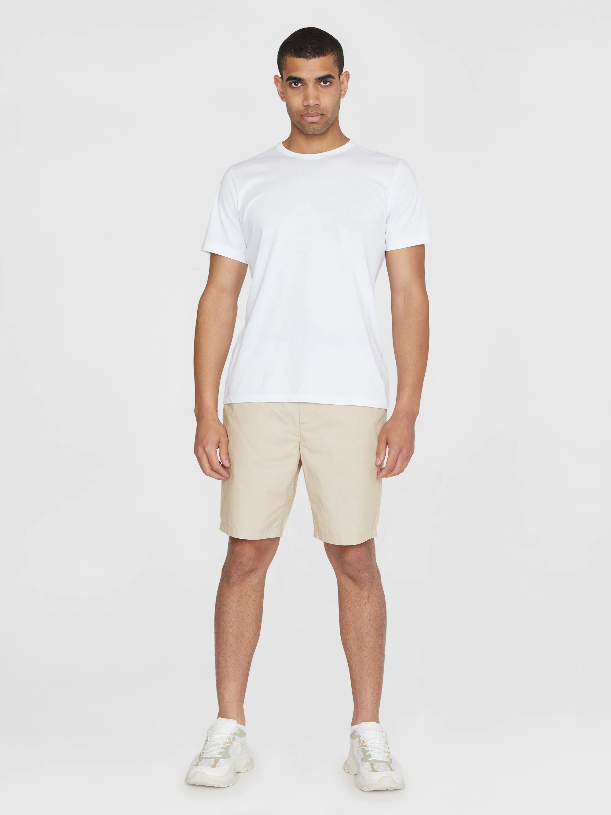 FIG loose poplin elastic waist string shorts - GOTS/Vegan - Light feather gray Knowledge Cotton
