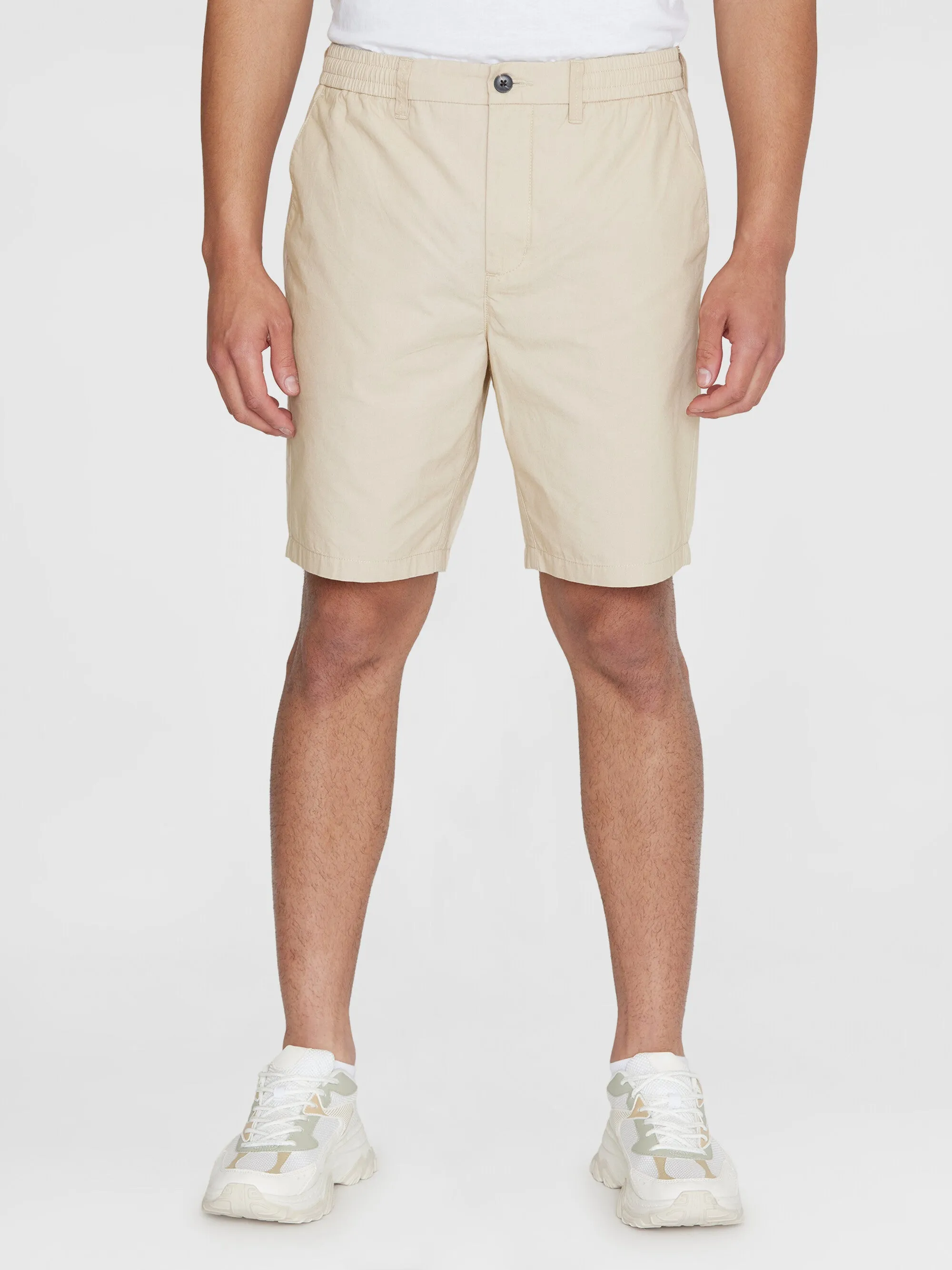 FIG loose poplin elastic waist string shorts - GOTS/Vegan - Light feather gray Knowledge Cotton