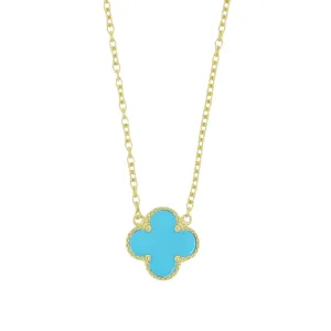Four Leaf Clover Blue Stone Gold Necklace GVL007