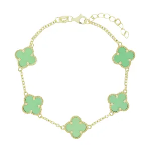 Four Leaf Clover Sterling Silver Gold Tone Green Stone Bracelet GVL045