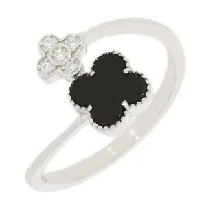 Four Leaf Clover Sterling Silver Ring Black Stone GVL064