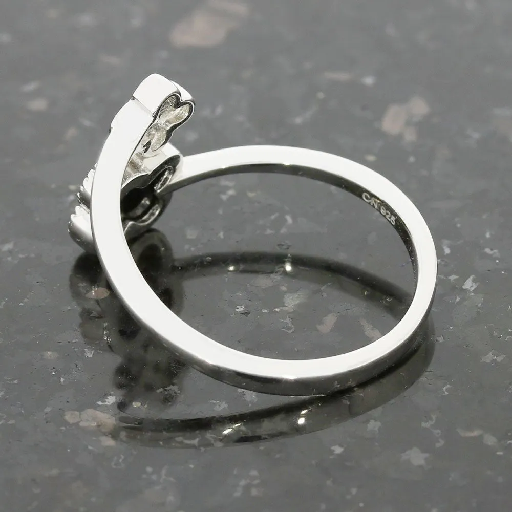 Four Leaf Clover Sterling Silver Ring Black Stone GVL064