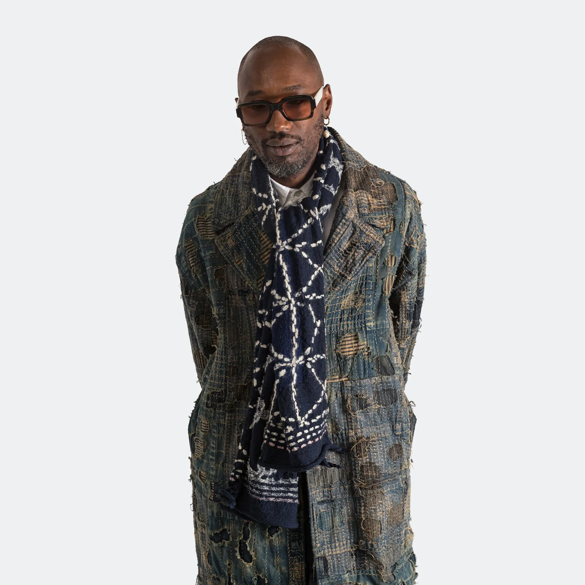 Fulling Wool HAPPY Scarf SASHIKO - Navy