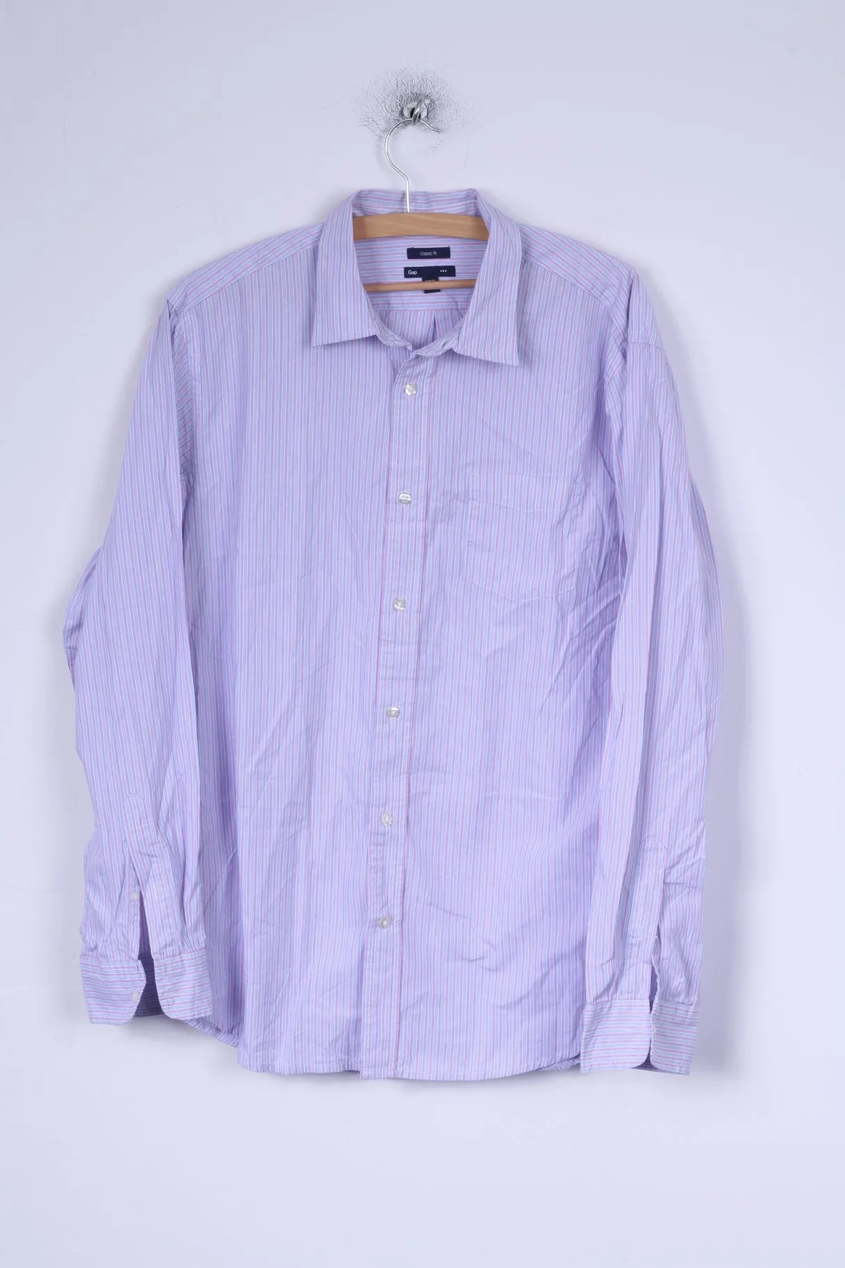 Gap Mens L Casual Shirt Blue Striped Cotton Classic Fit Long Sleeve