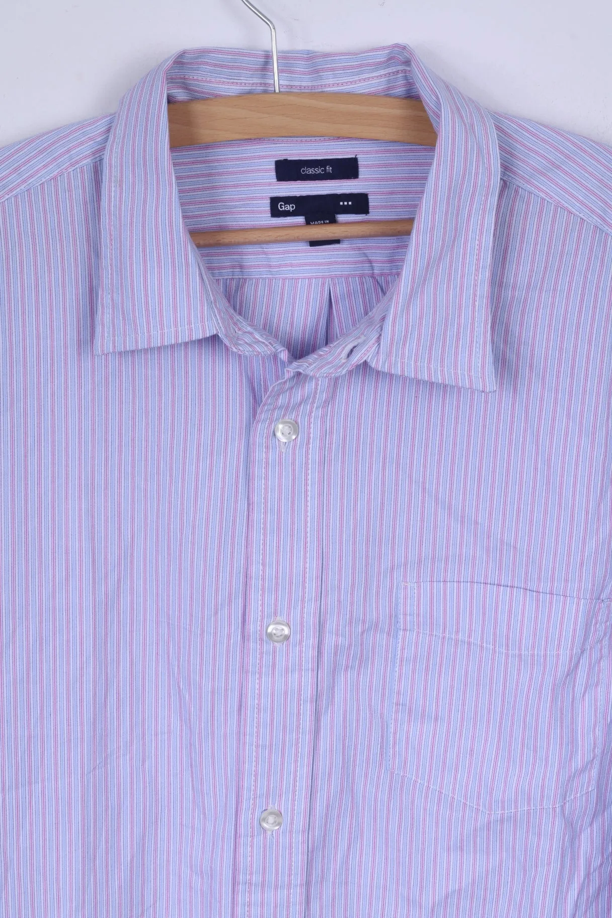 Gap Mens L Casual Shirt Blue Striped Cotton Classic Fit Long Sleeve