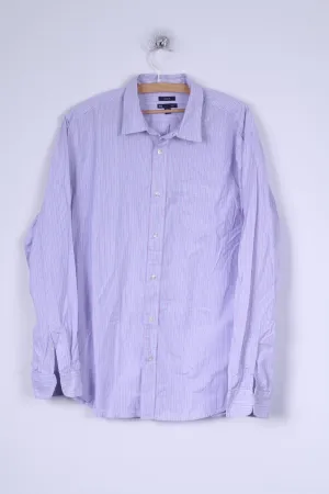 Gap Mens L Casual Shirt Blue Striped Cotton Classic Fit Long Sleeve