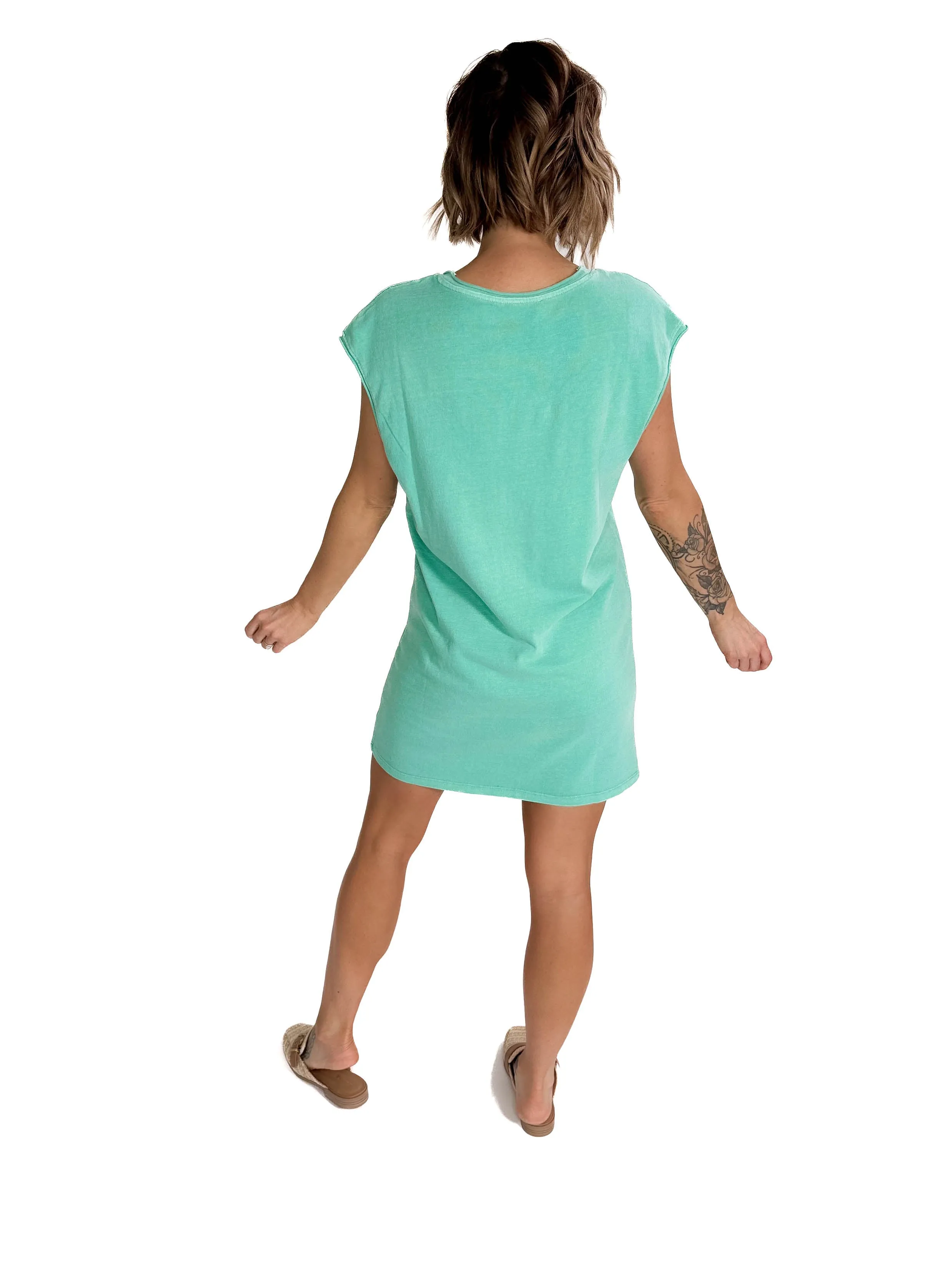 Garland Cotton Mini Dress- TURQUIOUSE