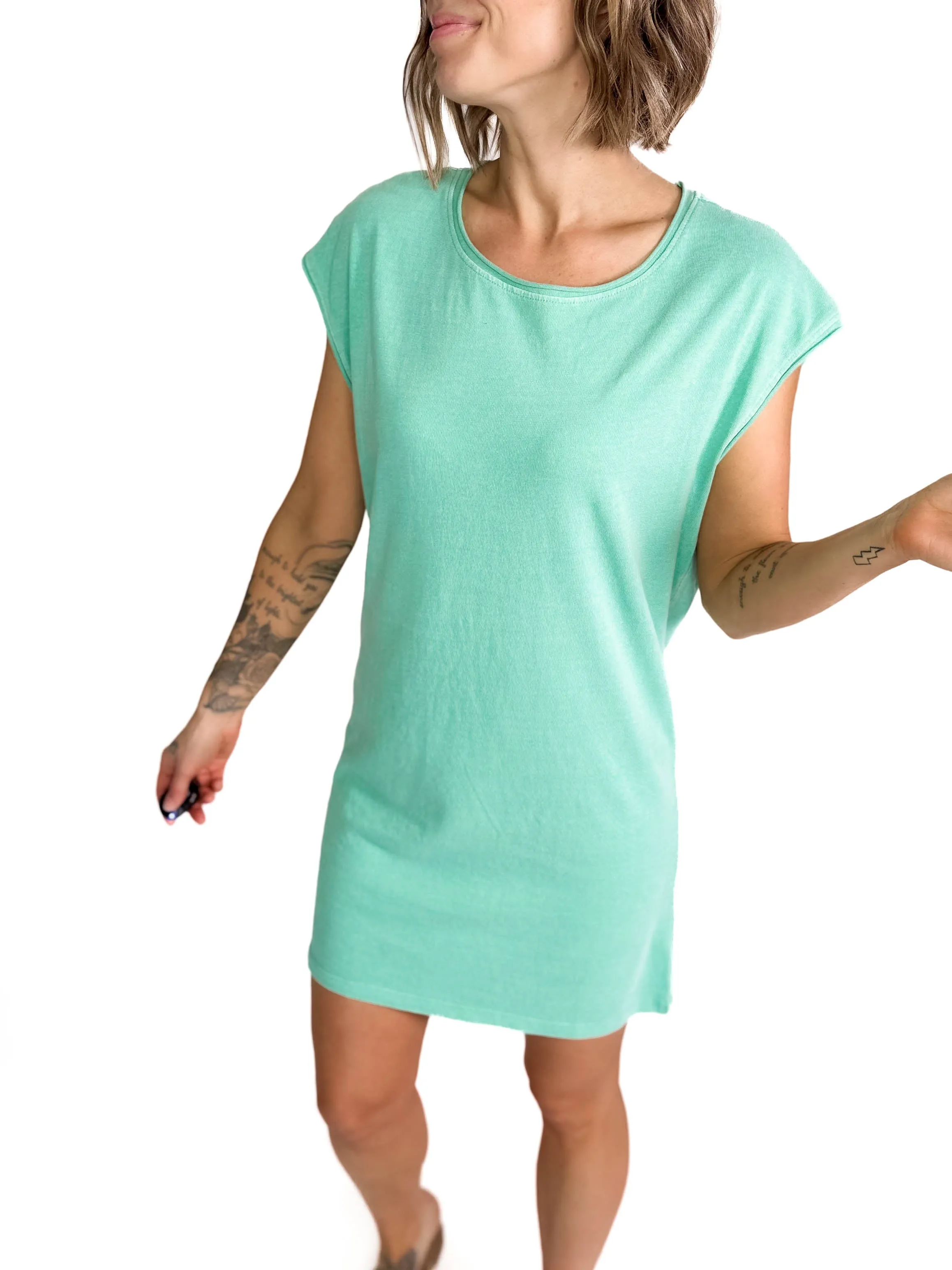 Garland Cotton Mini Dress- TURQUIOUSE