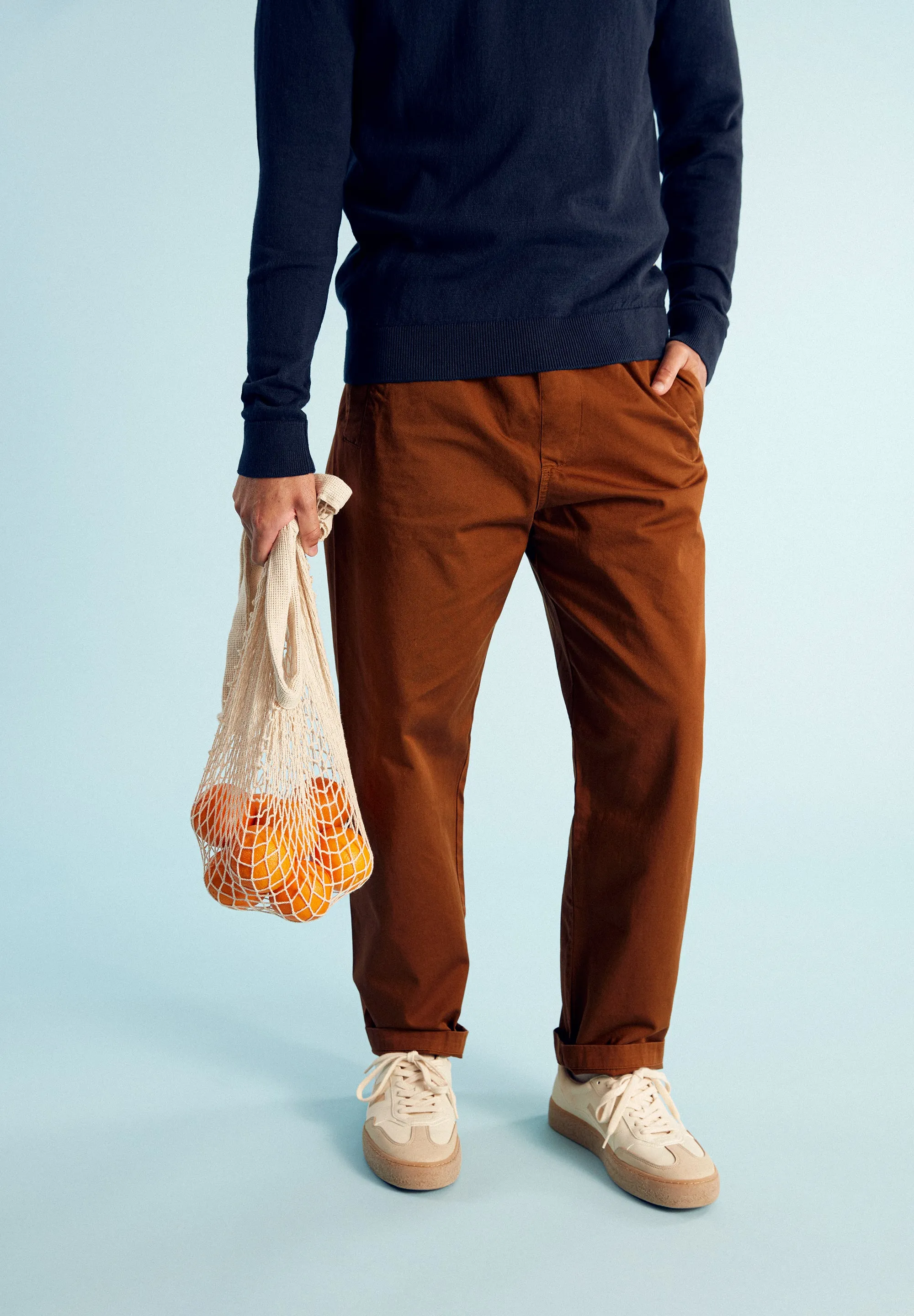 GBDARIUS Organic Cotton Trousers With Elastic Waistband - Sepia Brown Givn Berlin