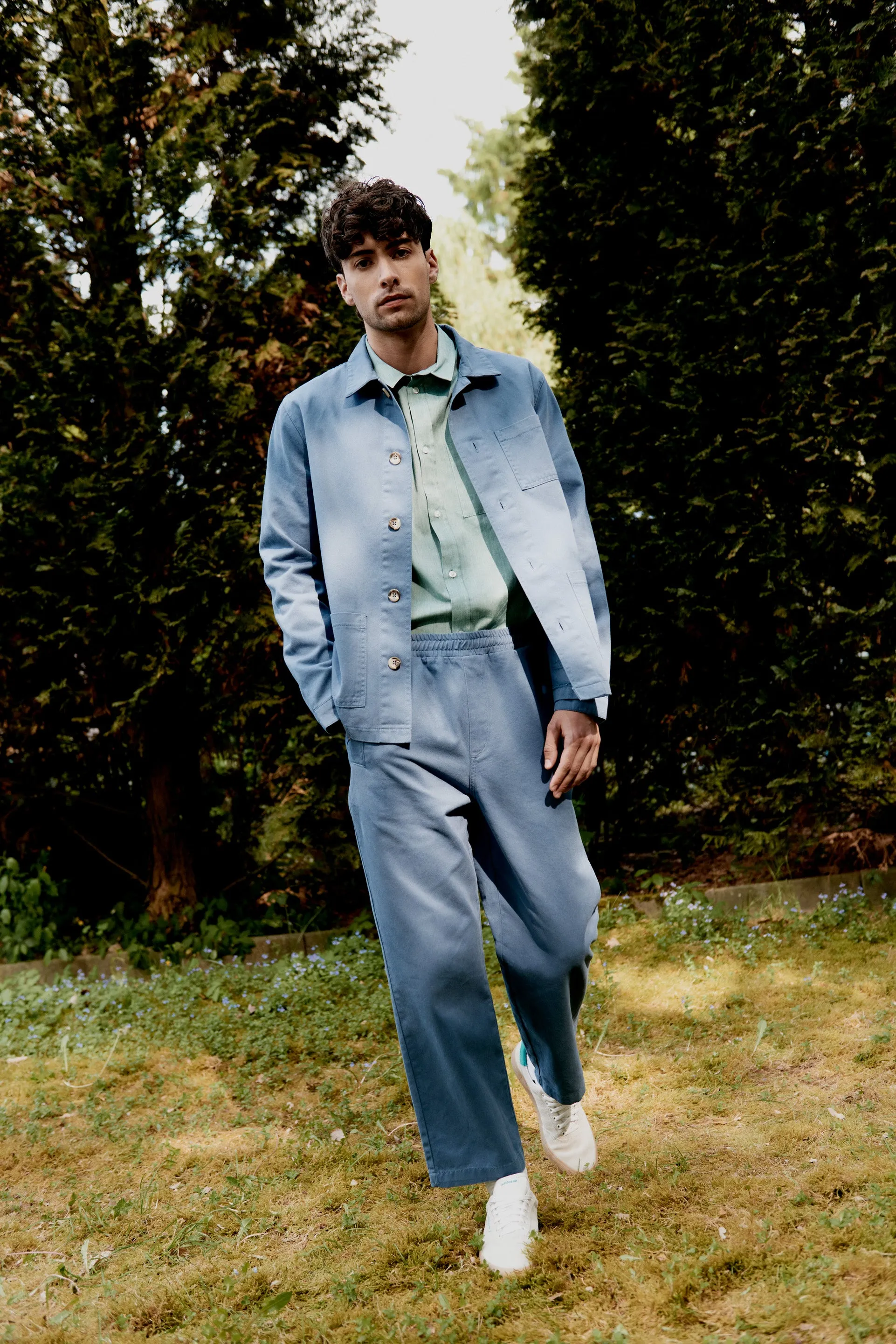 GBDARIUS Organic Cotton Trousers With Elastic Waistband - Steel Blue Givn Berlin