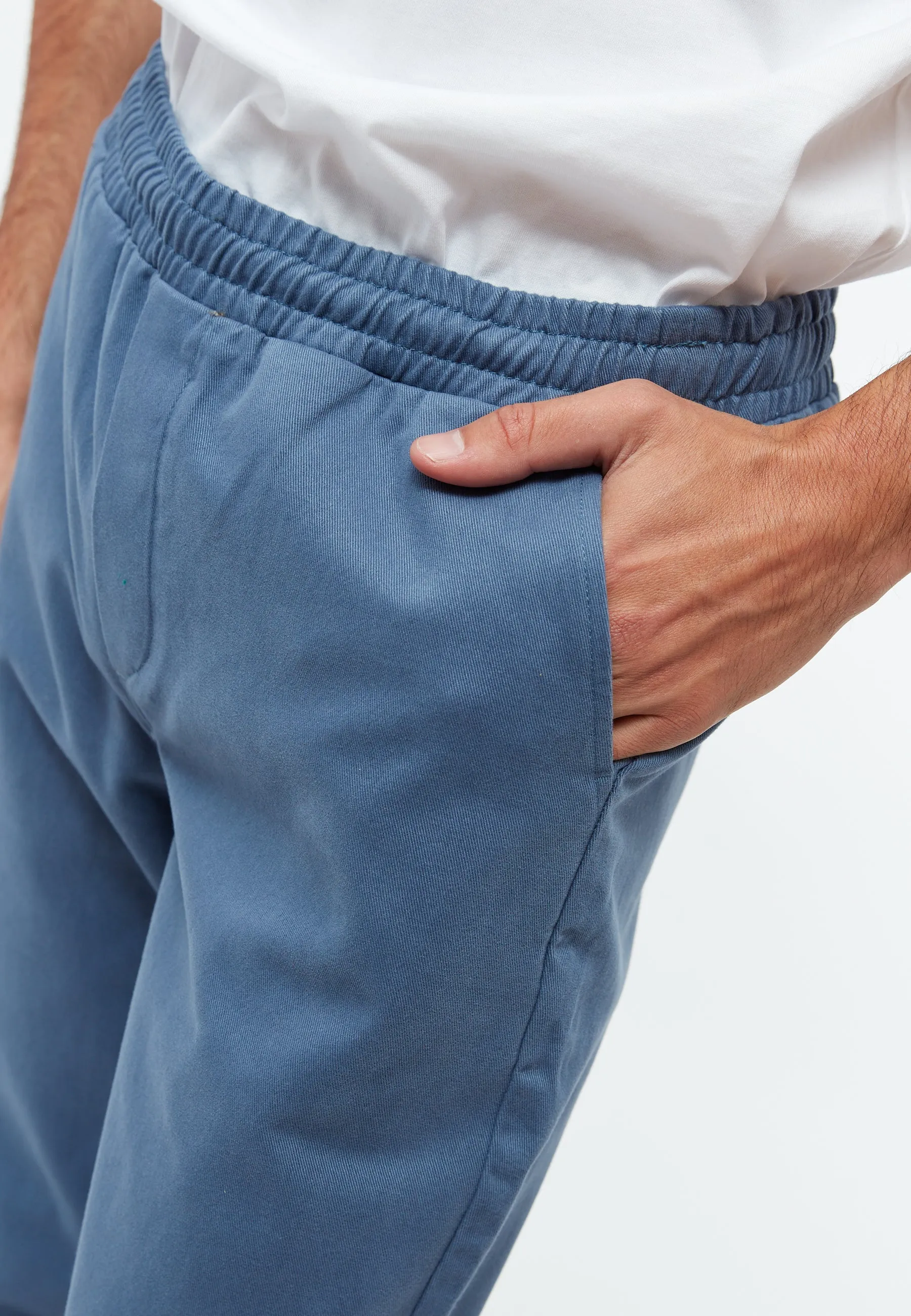 GBERIC Organic Cotton Chinos With Elastic Waistband - Steel Blue Givn Berlin