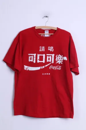 Gildan Mens L T- Shirt Red Cotton Crew Neck Coca Cola Graphic Coke