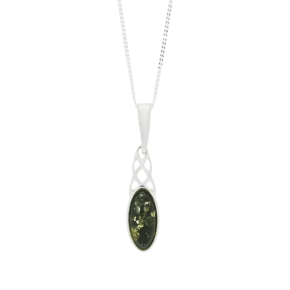 Green Amber Sterling Silver Small Celtic Pendant and Chain