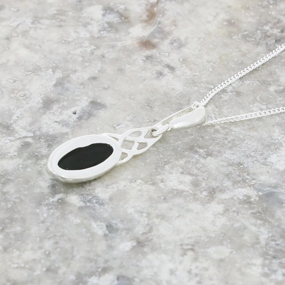 Green Amber Sterling Silver Small Celtic Pendant and Chain