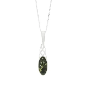 Green Amber Sterling Silver Small Celtic Pendant and Chain