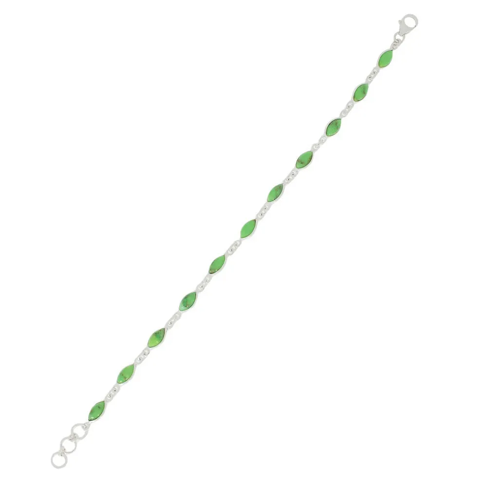 Green Mohave Turquoise Sterling Silver Marquise Link Bracelet