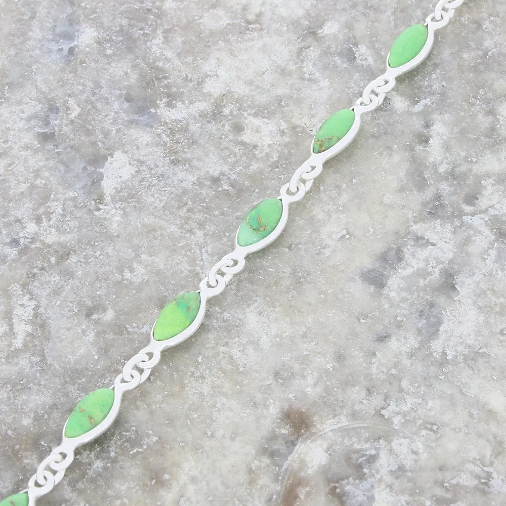 Green Mohave Turquoise Sterling Silver Marquise Link Bracelet